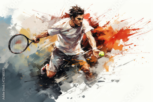 Male tennis player in retro drawing style