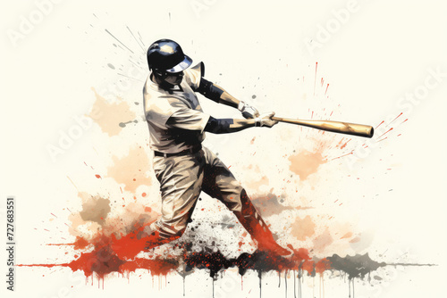 baseball player hits the ball with a bat in vintage drawing style