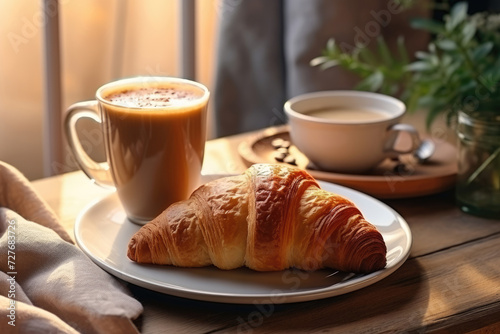 Fresh delicious croissant in a plate