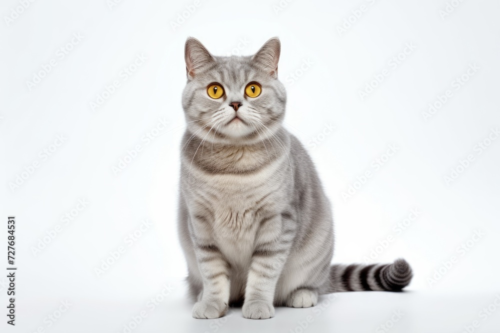 Portrait of gray tabby cat on white background. Lovely pet Portrait of gray tabby cat on white background. Lovely pet