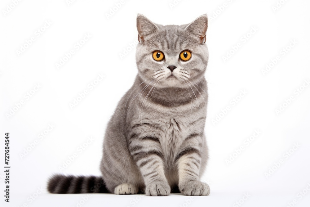 Portrait of gray tabby cat on white background. Lovely pet Portrait of gray tabby cat on white background. Lovely pet