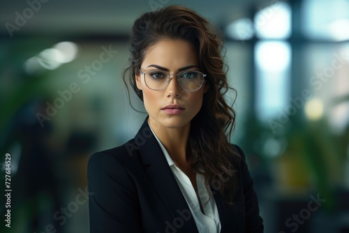 business woman, successful confidence with crossed arms in financial building