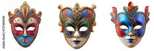 Set of Venetian Carnival Masks on Transparent Background