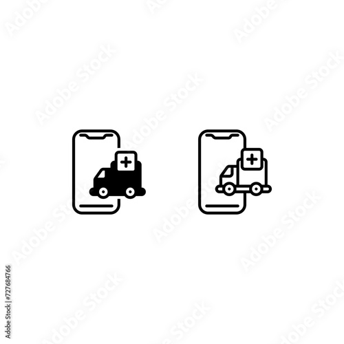 online ambulance by ordered icon and illustration - vector