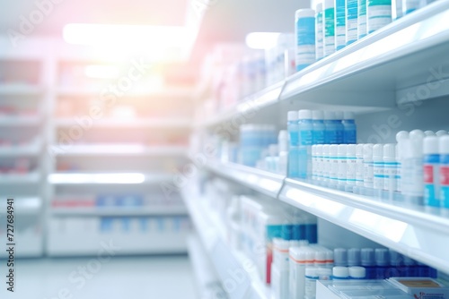 abstract blurred corridor concept background of pharmacy pharmacy product. blurred pharmacy background
