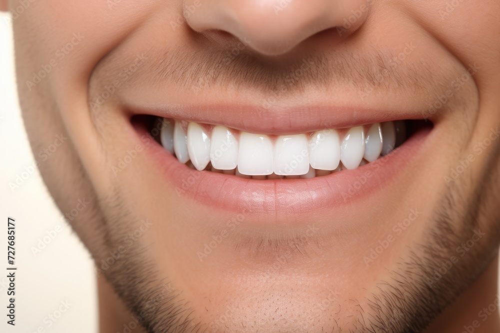 close-up of a man's perfectly white teeth and charming smile, promoting advances in the field of dentistry or orthodontics. close-up of a man's perfectly white teeth and charming smile, promoting advances in the field of dentistry or orthodontics.