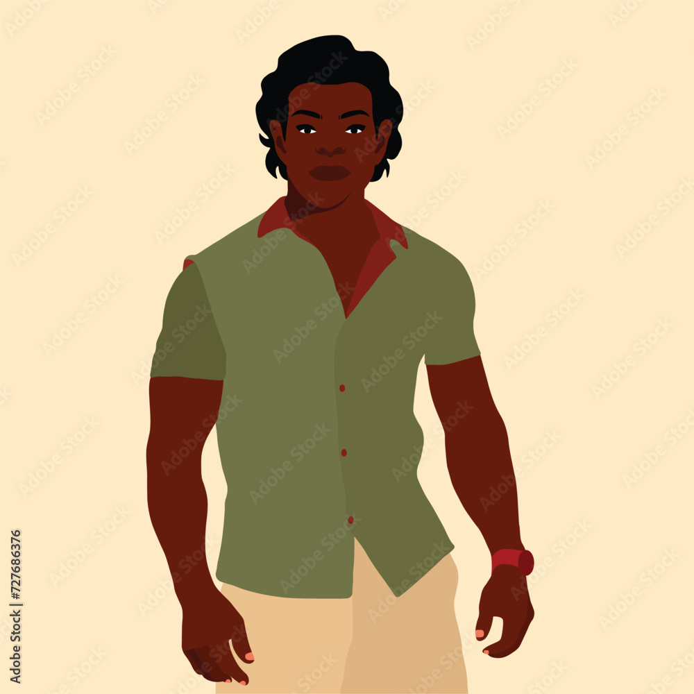 Fototapeta premium Handsome black man in elegant art style vector