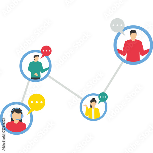 Group of people talking. businessmen discussing social networks, news, social networks, chat, and dialogue speech bubbles above them. Vector illustration in flat style.