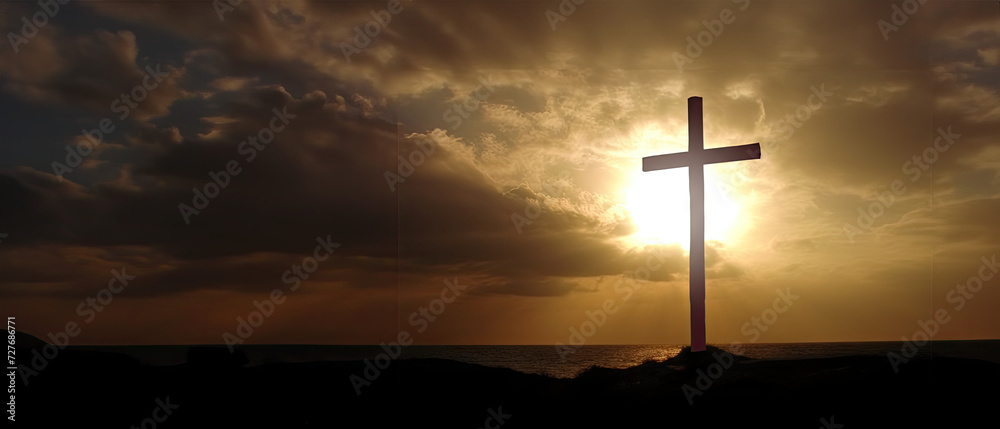Cross sign of faith with room for text created with Generative AI technology Cross sign of faith with room for text created with Generative AI technology