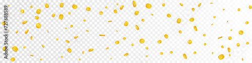 American dollar coins falling. Scattered gold USD