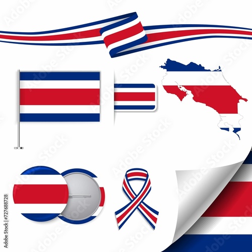 Stationery Elements Collection With Flag Costa Rica Design