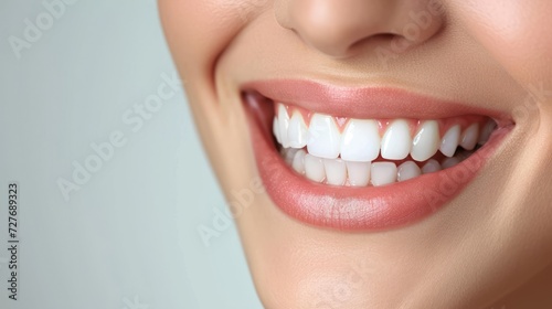 Perfect healthy teeth smile of a woman isolated on a white background.