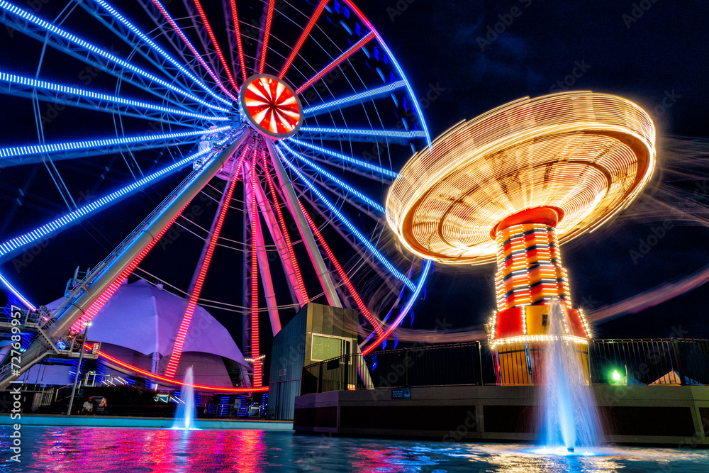 Funfair in a summer night, full colors with no people. Funfair in a summer night, full colors with no people.