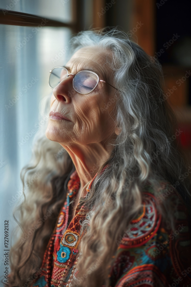 Generative AI illustration of older woman doing yoga Generative AI illustration of older woman doing yoga