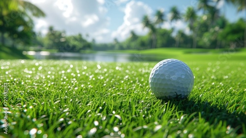 Close-Up View of a Golf Ball on Lush Green Fairway at Sunrise