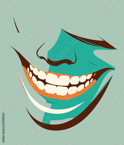 Big creepy vector smile. Scary face. Minimalistic suspense joker face.