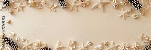 Handmade Christmas: Festive Stars and Minimalist Decor on Beige Background