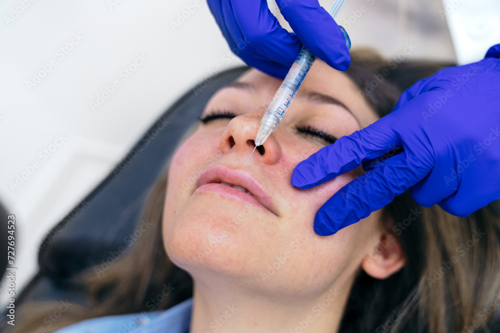 Aesthetic clinic provides a hyaluronic acid lip injection, aiming for