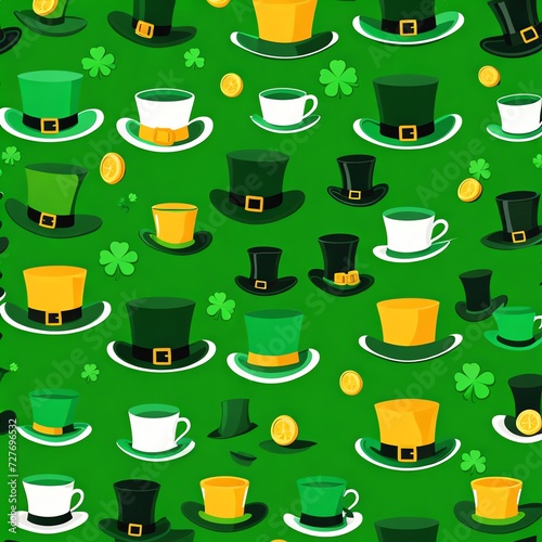 Generative AI. Seamless Pattern St Patrick Day with Hat, Coin, And Horseshoe 