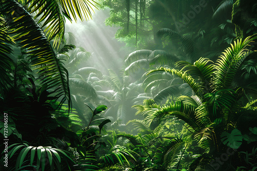 Rayons du soleil traversant la forêt tropicale