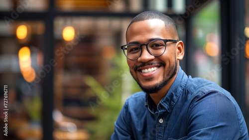 smiling man with glasses portrait happy and confident