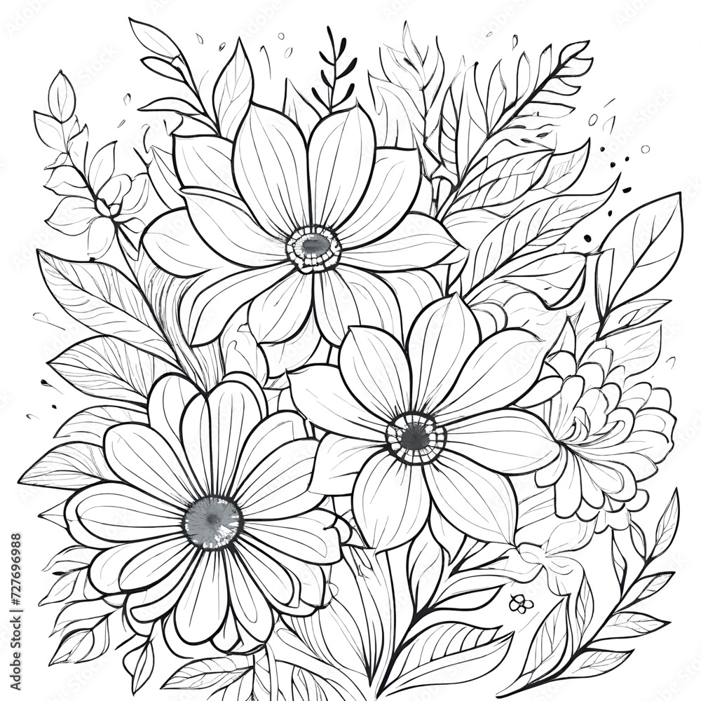 Luxury floral coloring book pages line art sketch