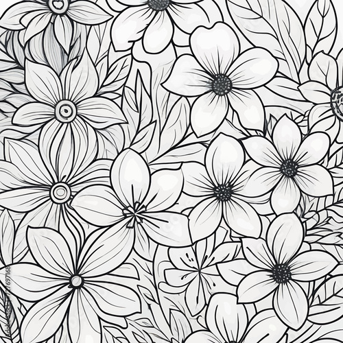 Luxury floral coloring book pages line art sketch