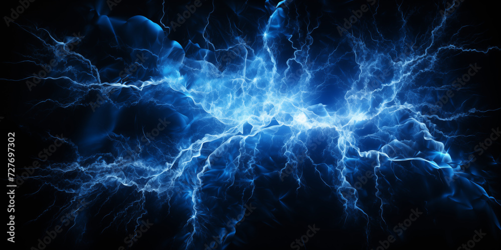 Blue electricity splash on black background. Generative ai Blue electricity splash on black background. Generative ai