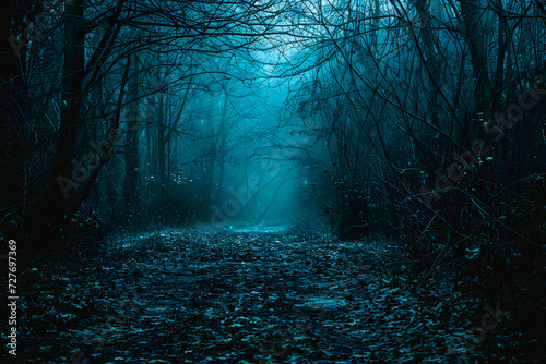 Chemin dans la forêt le matin en hiver
