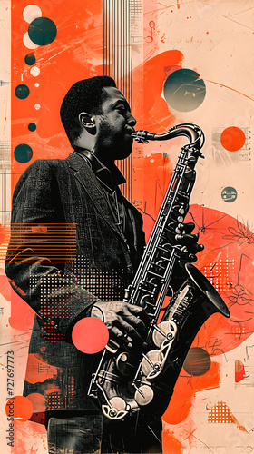 Musicien noir joueur de saxo  illustration vintage  jazz