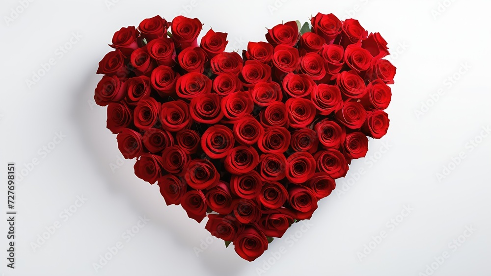 Valentines Day Heart Made of Red Roses on White Background