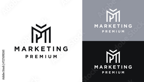 Initial Letter MP P M PM Monogram with Connected Line Art Logo Design