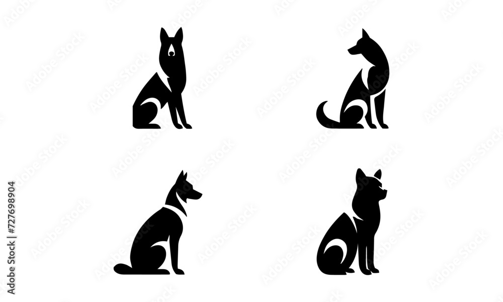 minimal dog logo icon set  , black and white dog minimal logo icon set