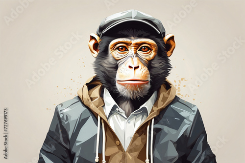 illustration of a monkey wearing retro fashion clothes