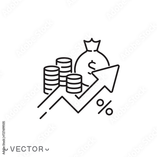Inflation line icon. Money tax rate sign. Financial interest symbol. Quality design element. Linear style inflation icon. line symbol isolated on white background, Editable stroke eps 10 vector