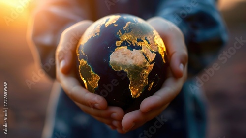 hands holding the globe  protecting global cooperation and focus on holistic well-being against the virus