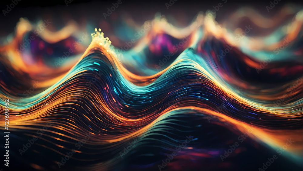Quantum harmonic waves illustrating the harmonious undulations within trending data processes. - obrazy, fototapety, plakaty 