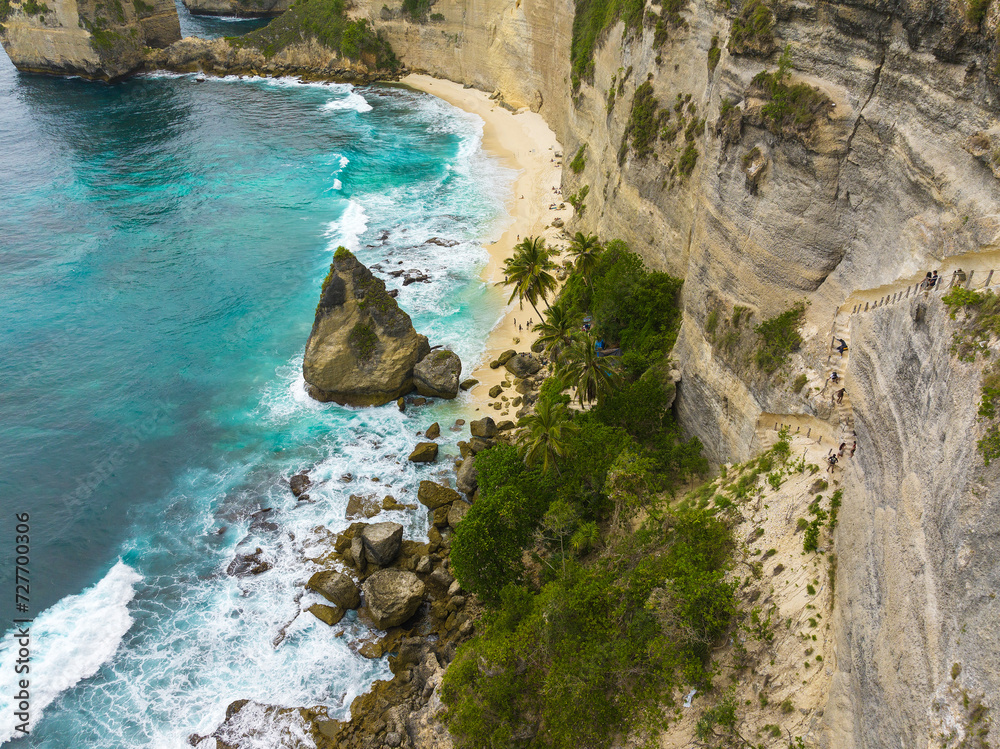 Aerial view of the Diamond Beach on Nusa Penida, Indonesia