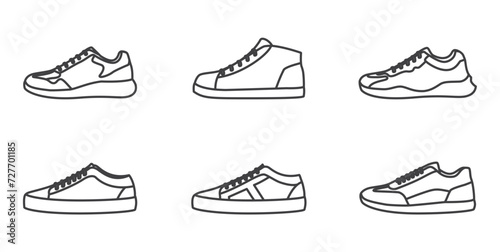 Sneaker Shoe Minimalist icon set.  man footwears icon, Fashion vector illustration.