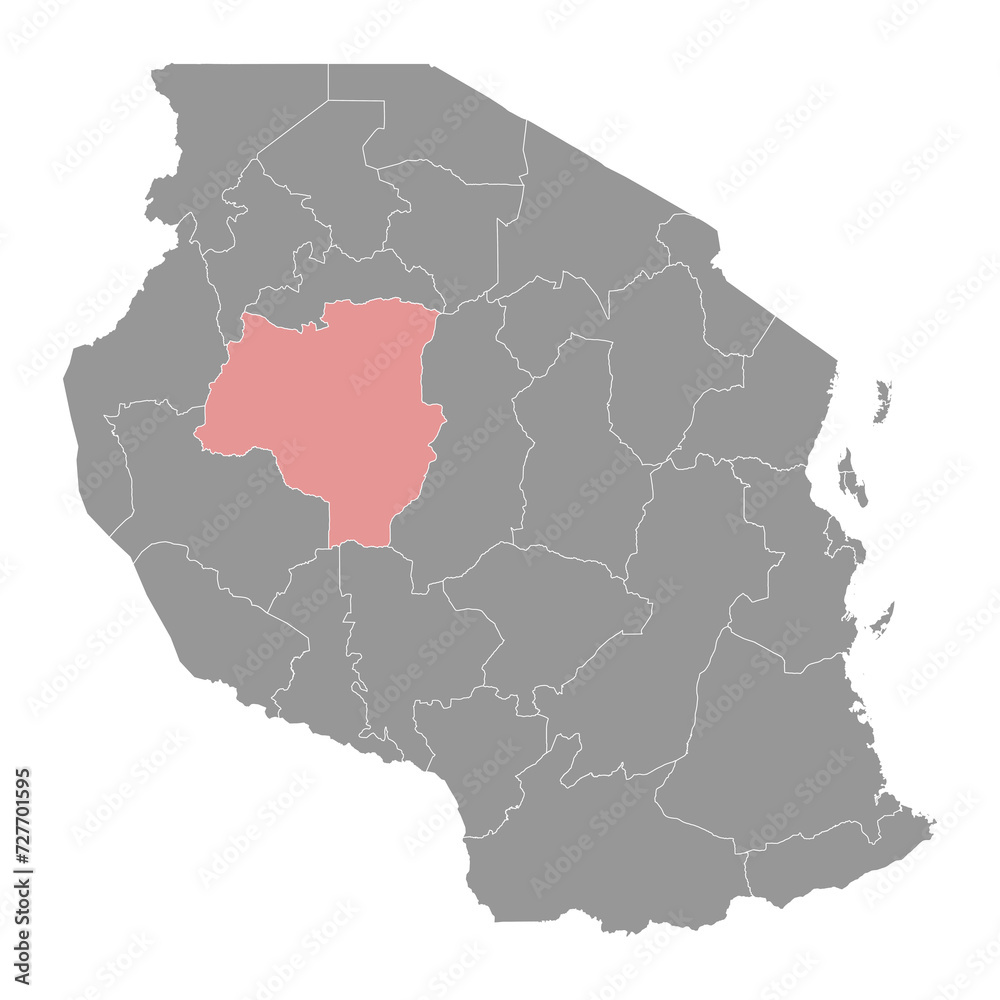Tabora Region map, administrative division of Tanzania. Vector illustration.