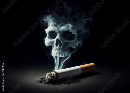 Skull from cigarette smoke on a black background. Creative background. The concept of smoking kills, stop smoking.