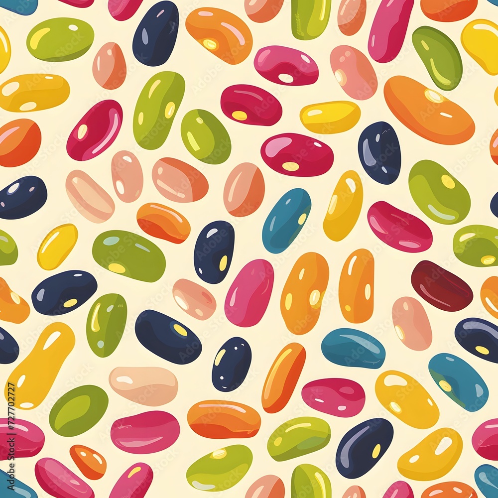 Sweet Harmony - Multicolored Jelly Beans Seamless Pattern in Light Beige and Yellow
