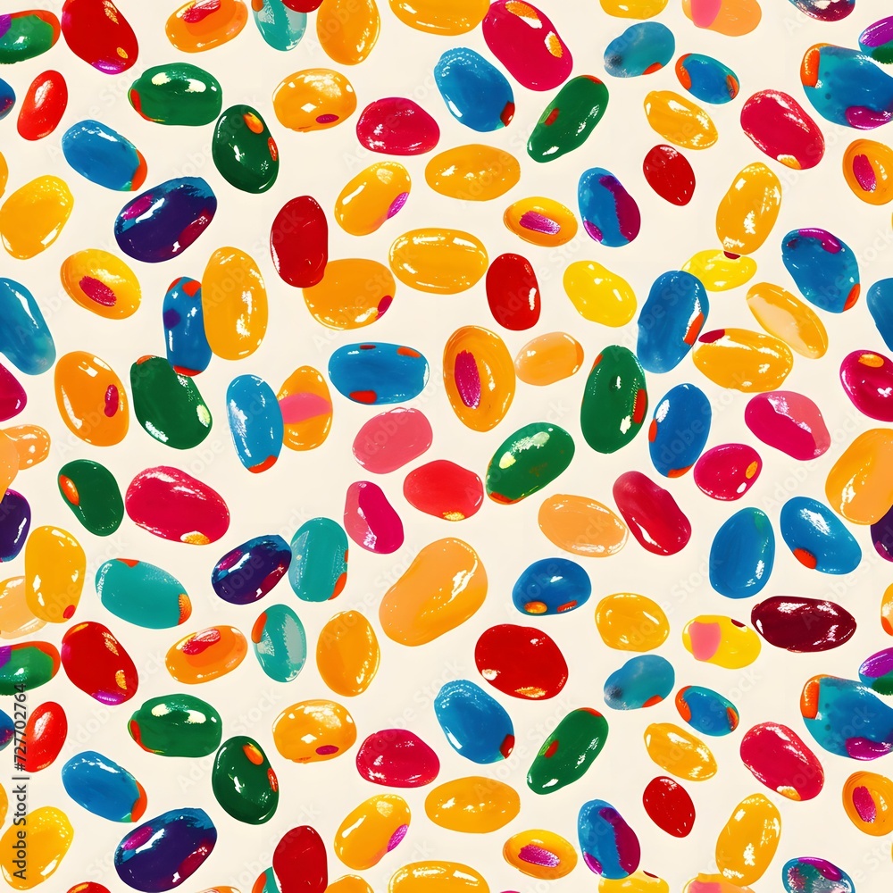 Colorful Delights - Animated Jelly Beans Seamless Pattern on White Background Colorful Delights - Animated Jelly Beans Seamless Pattern on White Background