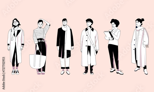 Diverse multiracial and multicultural group of people isolated on white background. Happy young men, women, and guys boys girls standing together. Social diversity. Flat cartoon vector illustration.