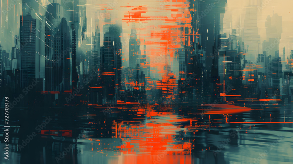 Fototapeta premium abstract city background adorned with glitch textures
