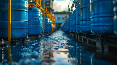 barrels in a factory,H2 storage tanks, Hydrogen renewable energy production, hydrogen gas for clean electricity 