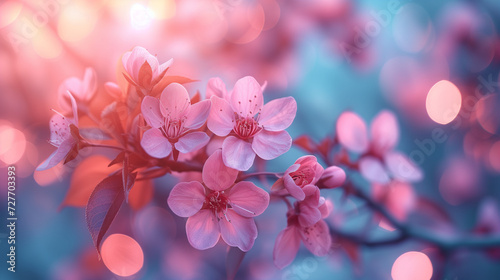 pink flowers in spring,close up of pink flower cherry blossom tree with warm soft sun light © Fokke Baarssen