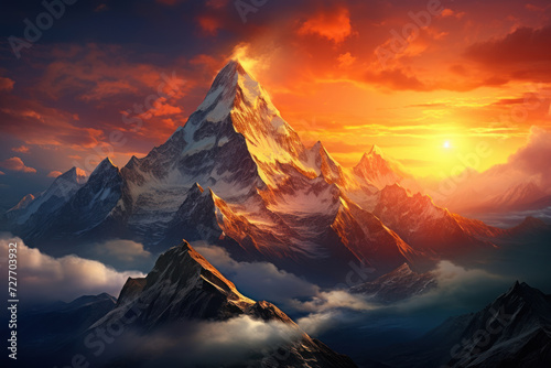 High Peaks Bathed in Azure, Mountain Sunset