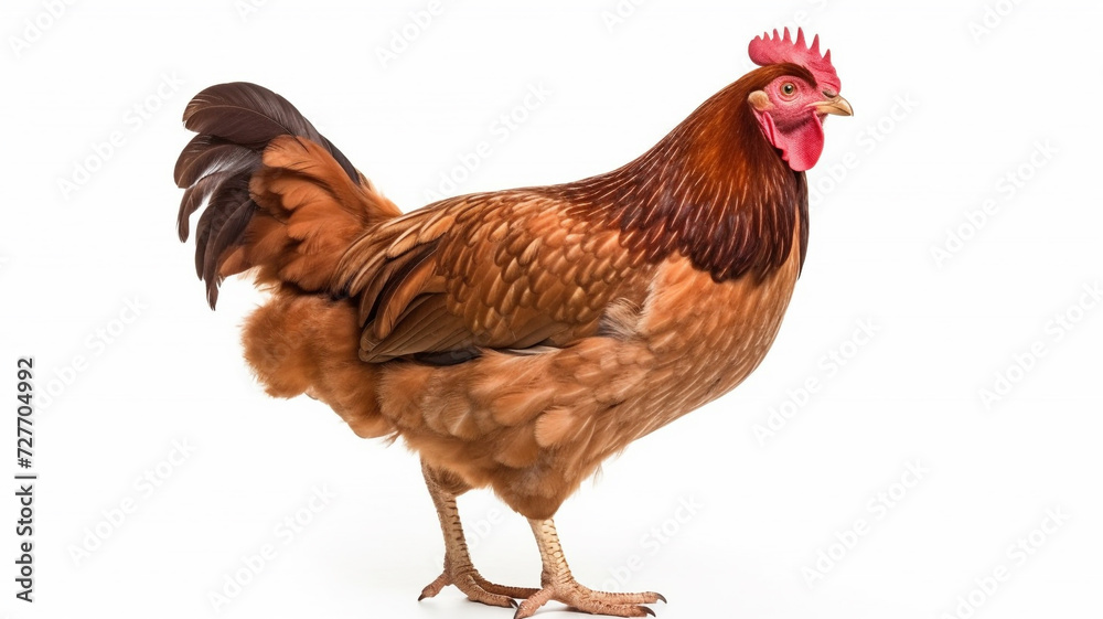 Fototapeta premium brown chicken hen standing isolated white background