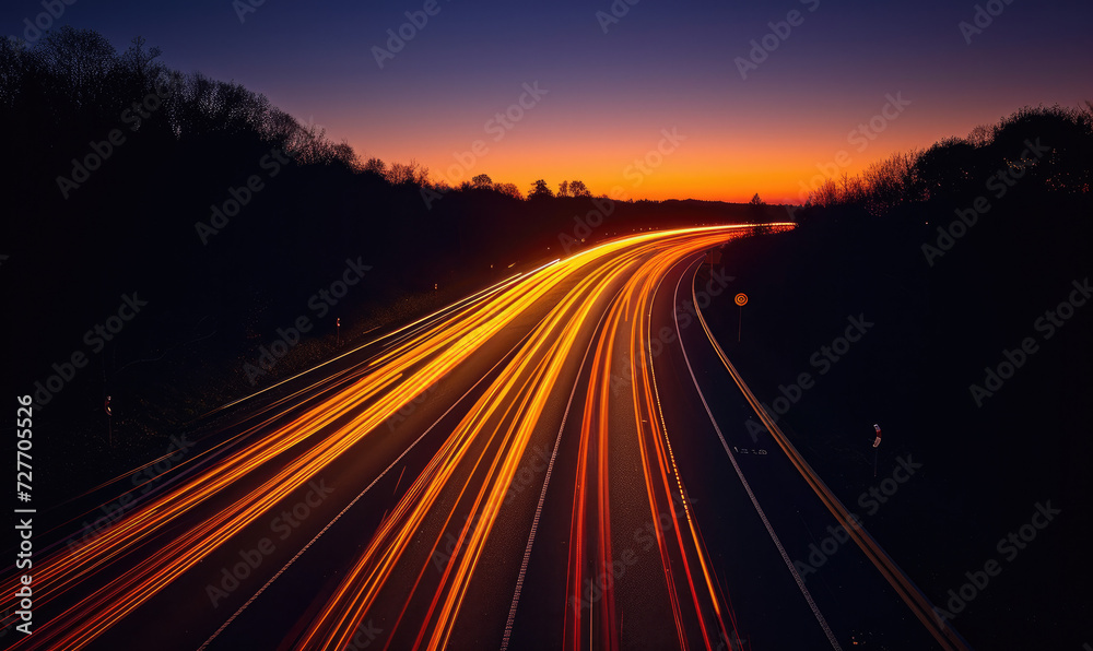 A long exposure photo of a highway at night